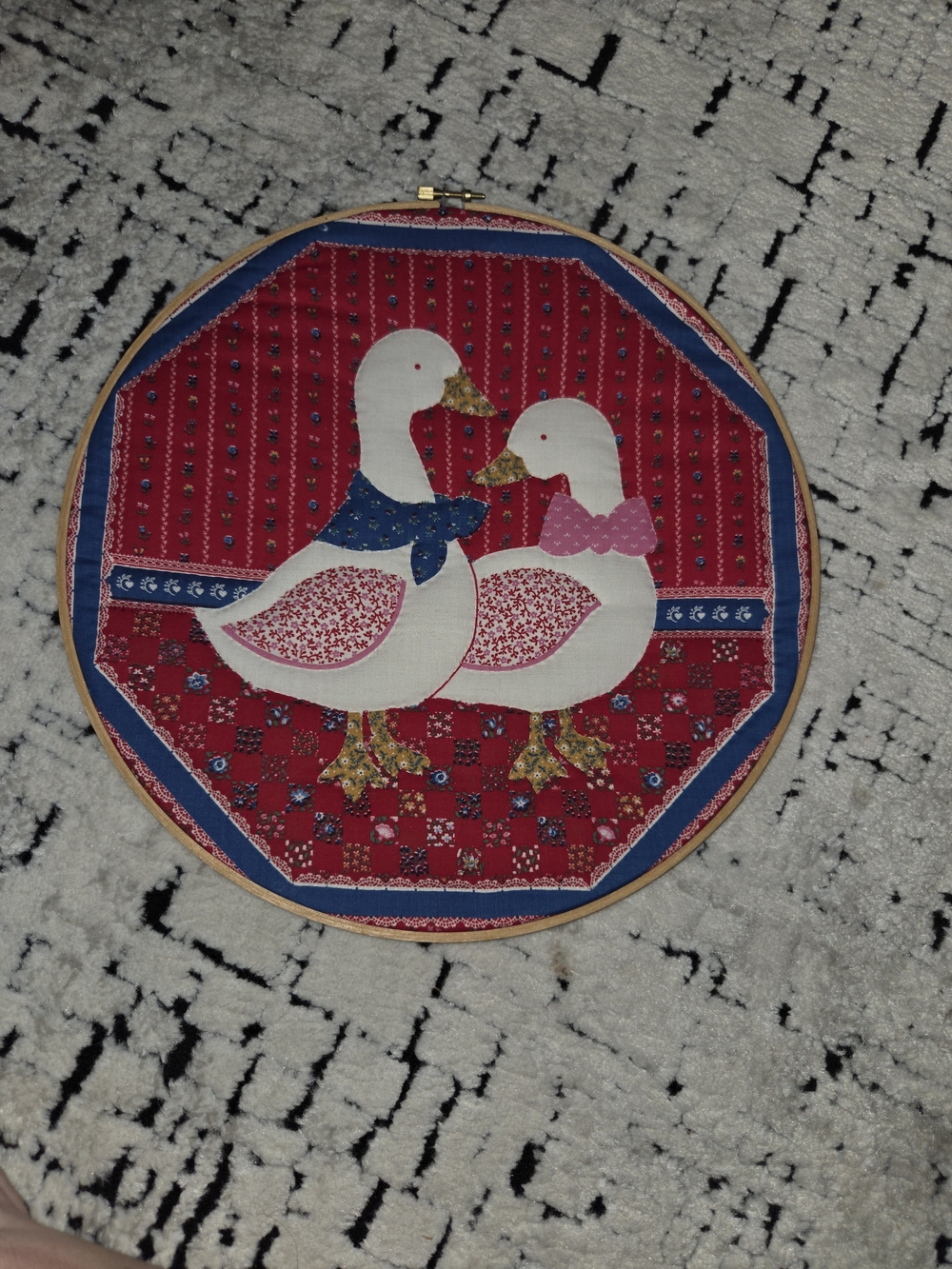 Handmade Red Duck Appliqué Wall Hoop - Decorative Home Wall Decor